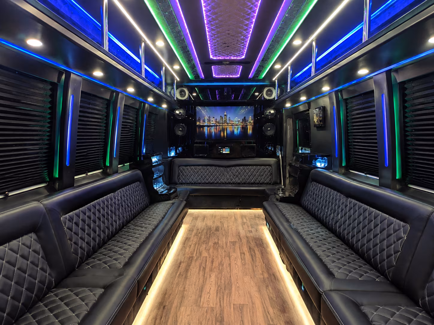 greenwich 25 passenger party bus interior