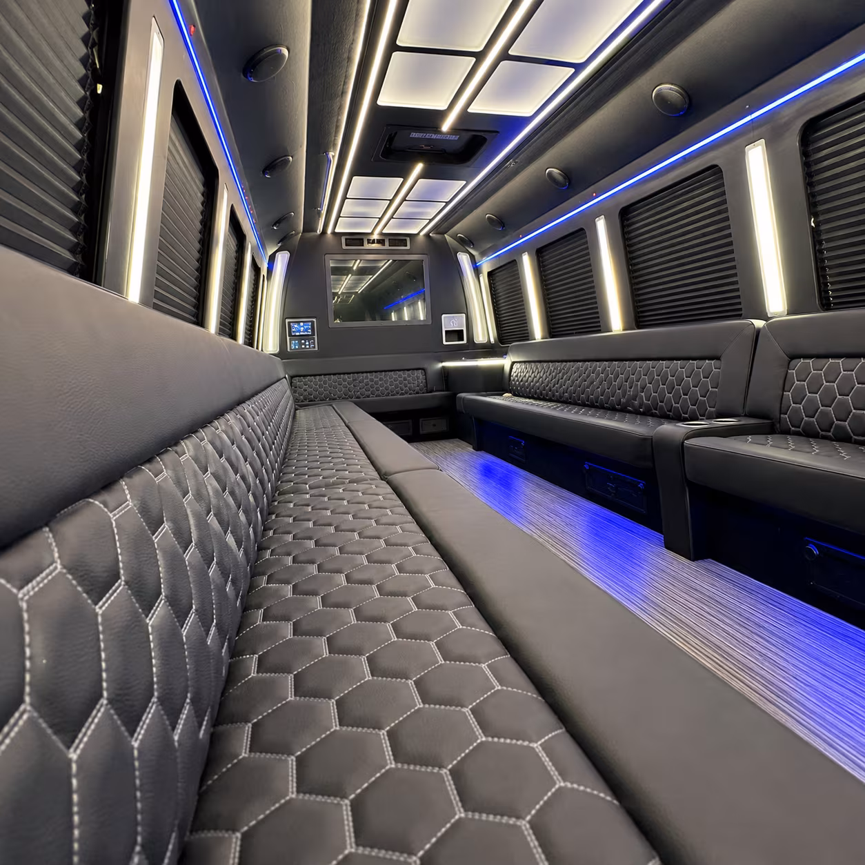greenwich party bus rental interior